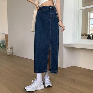 Side-silt Denim Midi Pencil Skirt