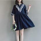 Tasseled Elbow Sleeve Split Neck Dress