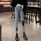 Paneled Skinny Jeans / Belt / Set (various Designs)