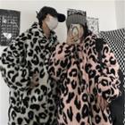 Hooded Leopard Print Fleece Jacket