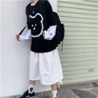 Bear-print Short-sleeve T-shirt / Long-sleeve Cartoon T-shirt / Drawstring Hem Midi Skirt