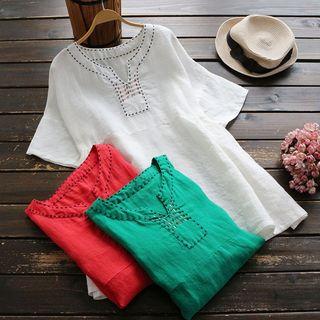 Stitched Notched Neck Plain Tunic