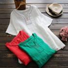 Stitched Notched Neck Plain Tunic