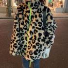 Leopard Faux-fur Zip Jacket As Shown In Figure - One Size