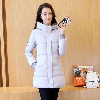 Embroidered Hooded Long Padded Coat