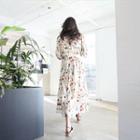 Elbow-sleeve Floral-pattern Maxi Dress