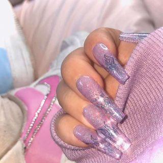 Glitter Flame Print Faux Nail Tips Jp1350-y1b3 - Purple - One Size