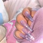 Glitter Flame Print Faux Nail Tips Jp1350-y1b3 - Purple - One Size