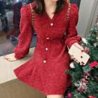 Long-sleeve Button-up Corduroy Mini Dress