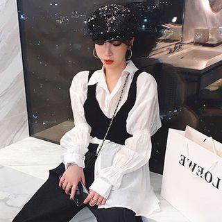 V-neck Cropped Knit Vest Black - One Size