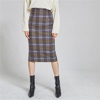 From Seoul Wool Check Pencil Skirt