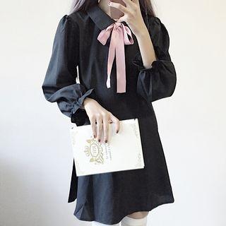 Tie-neck Collared A-line Dress