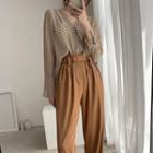 Long-sleeve Print V-neck Chiffon Blouse