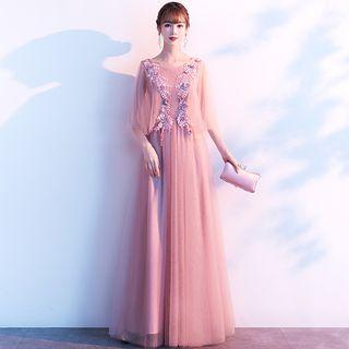 Cape-sleeve A-line Evening Gown