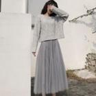 Twist Knit Sweater / Sheer Midi A-line Skirt