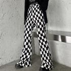 High-waist Checkerboard Boot-cut Pants