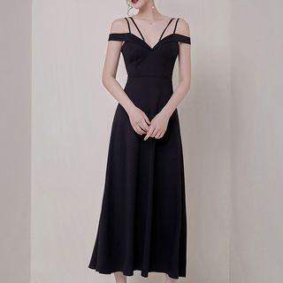 Strappy Cold-shoulder Midi A-line Dress