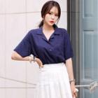 Plain Open-placket Elbow-sleeve Shirt