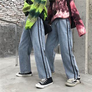 Couple Matching Striped Straight-cut Jeans