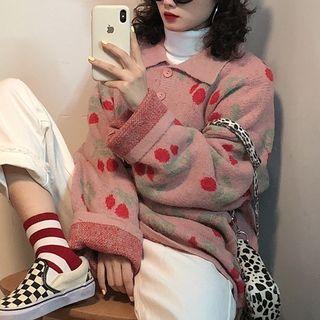 Cherry Print Polo-neck Sweater