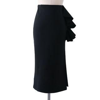 Ruffle-trim Midi H-line Skirt Black - One Size