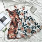 Flower Print Sleeveless Slim-fit A-line Dress