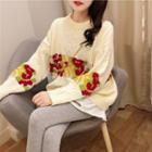 Floral Panel Cable-knit Sweater