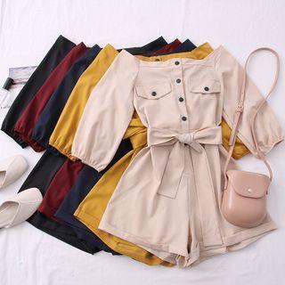 Boatneck Wide-leg Playsuit With Sash In 5 Colors