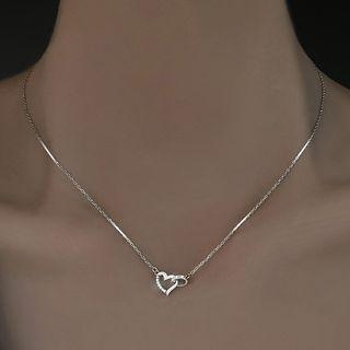Interlocking Heart Pendant Sterling Silver Choker Silver - One Size
