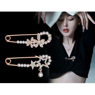 Rhinestone Star / Flower Safety Pin Brooch Star - Rose Gold - One Size