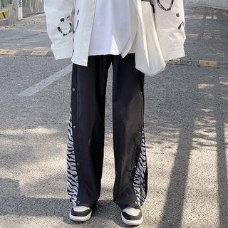 Zebra Print Panel Button-side Wide-leg Pants