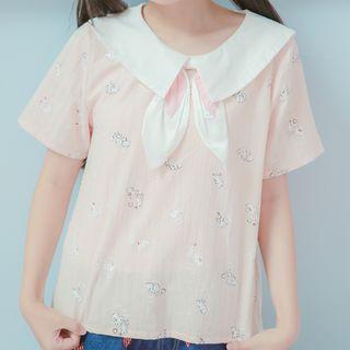 Rabbit Ear Printed Short-sleeve Top