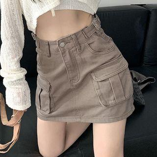 Denim Cargo Mini A-line Skirt