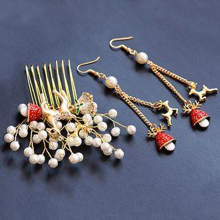 Set: Deer Hair Comb + Drop Earring