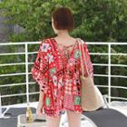 Tie-back Patterned Top Red - One Size