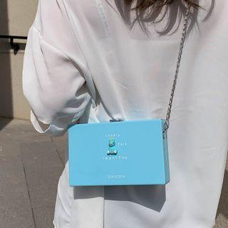 Lettering Faux Leather Box Crossbody Bag