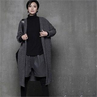 Raglan-sleeve Open-front Long Cardigan