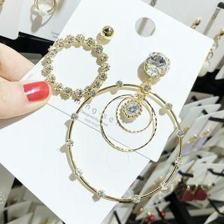 Non-matching Rhinestone Hoop Dangle Earring As Shown In Figure - One Size