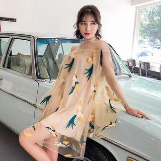 Embroidered Off Shoulder Long Sleeve Dress