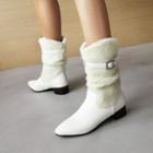 Fleece Panel Block Heel Short Boots