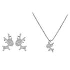 Set: Rhinestone Reindeer Pendant Necklace + Ear Stud