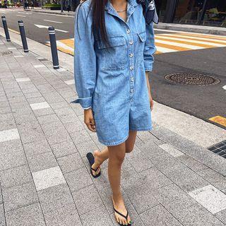 Flap-pocket Denim Playsuit Light Blue - One Size