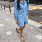 Flap-pocket Denim Playsuit Light Blue - One Size