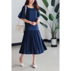 Short-sleeve Ruffle-trim Midi Dress