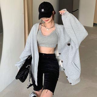 Embroidered Baseball Jacket Gray - One Size