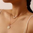 Butterfly Pendant Layered Necklace Gold - One Size