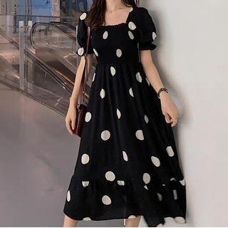 Puff-sleeve Dots Dress