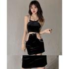 Set: Halter Cropped Camisole Top + Chained Mini Skirt
