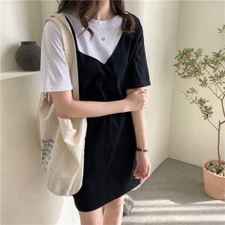 Short-sleeve Two Tone Midi A-line Dress
