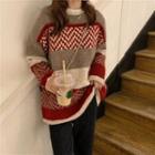 Color-block Striped Round-neck Knit Sweater